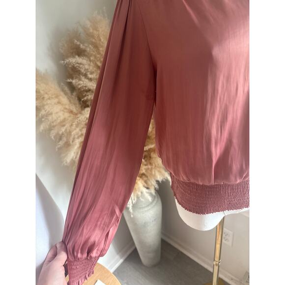 Joie Smocked Puff Sleeve Blouse Womens Small Mauve Dusty Rose Pink Top - Picture 4 of 7